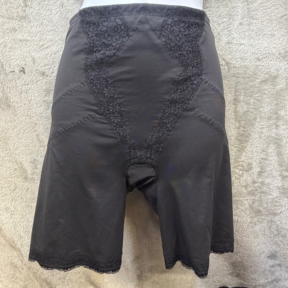Flexees Maidenform Black High Waist Tummy Control Lace Shaper Shorts Large VTG
